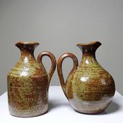 Vintage condiment service in glazed pyrite stoneware, artisanal Baudat La Borne style.