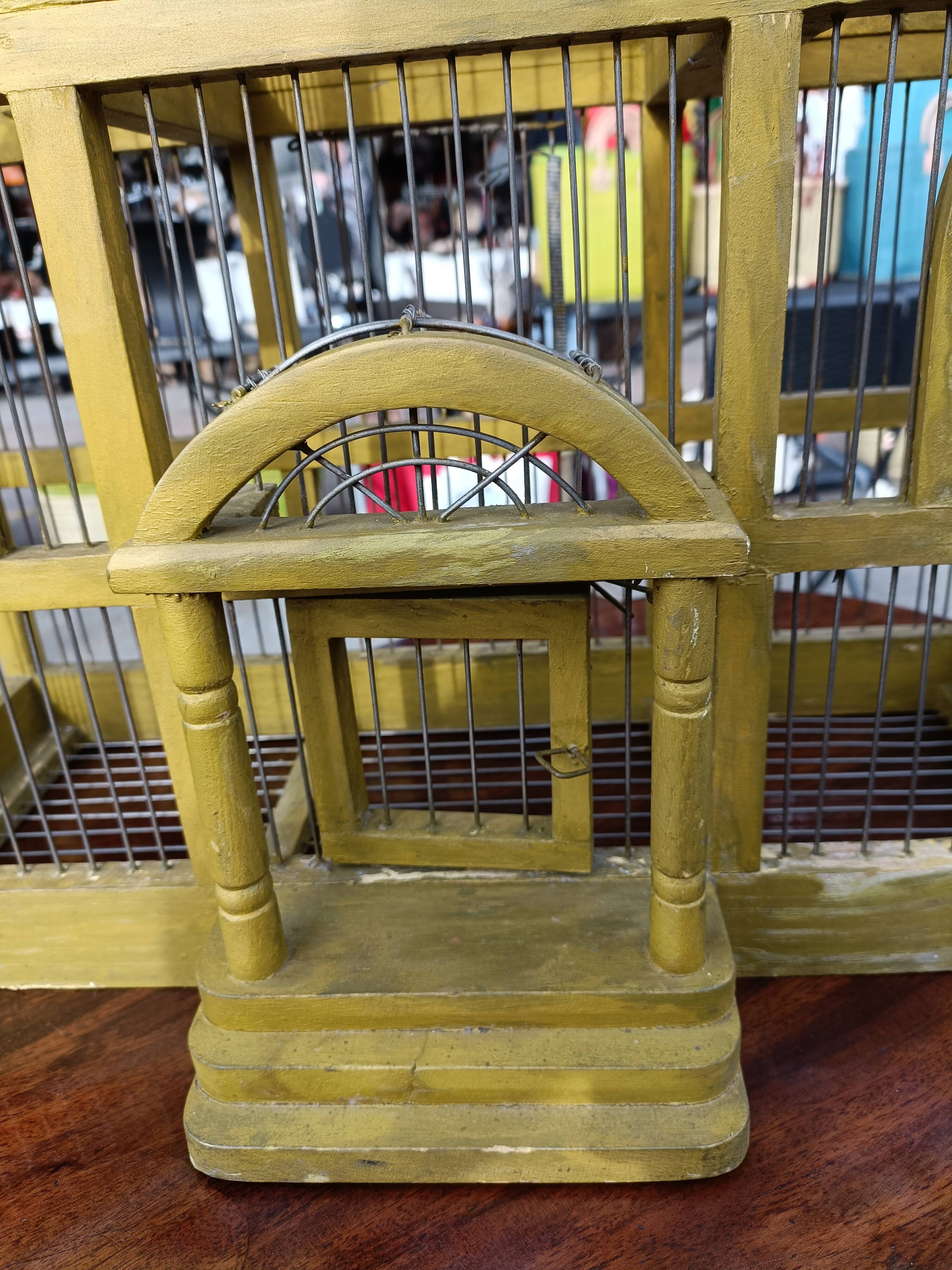 Vintage antique wood and metal bird cage