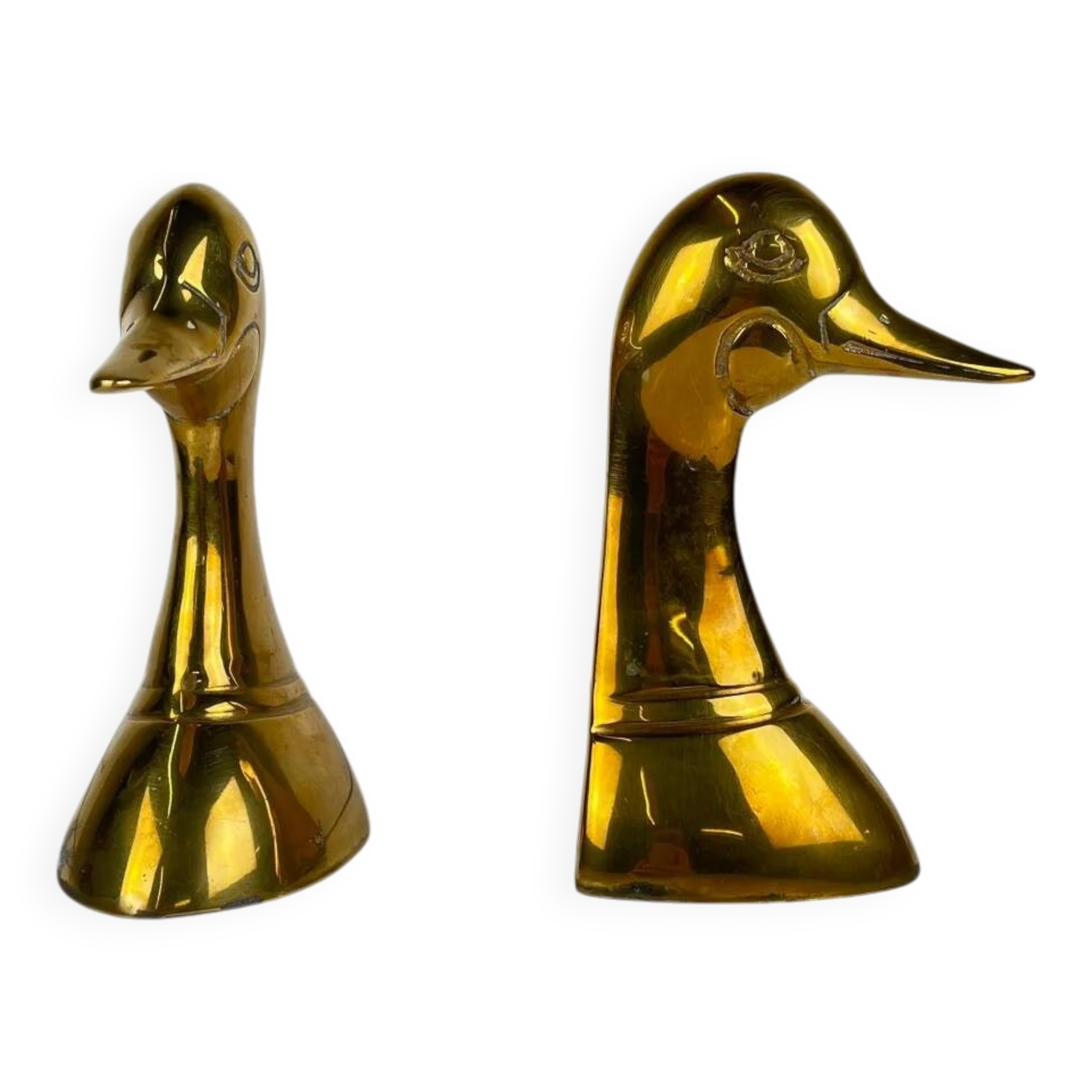 Pair of brass bookends in the shape of a duck's head, 1970.