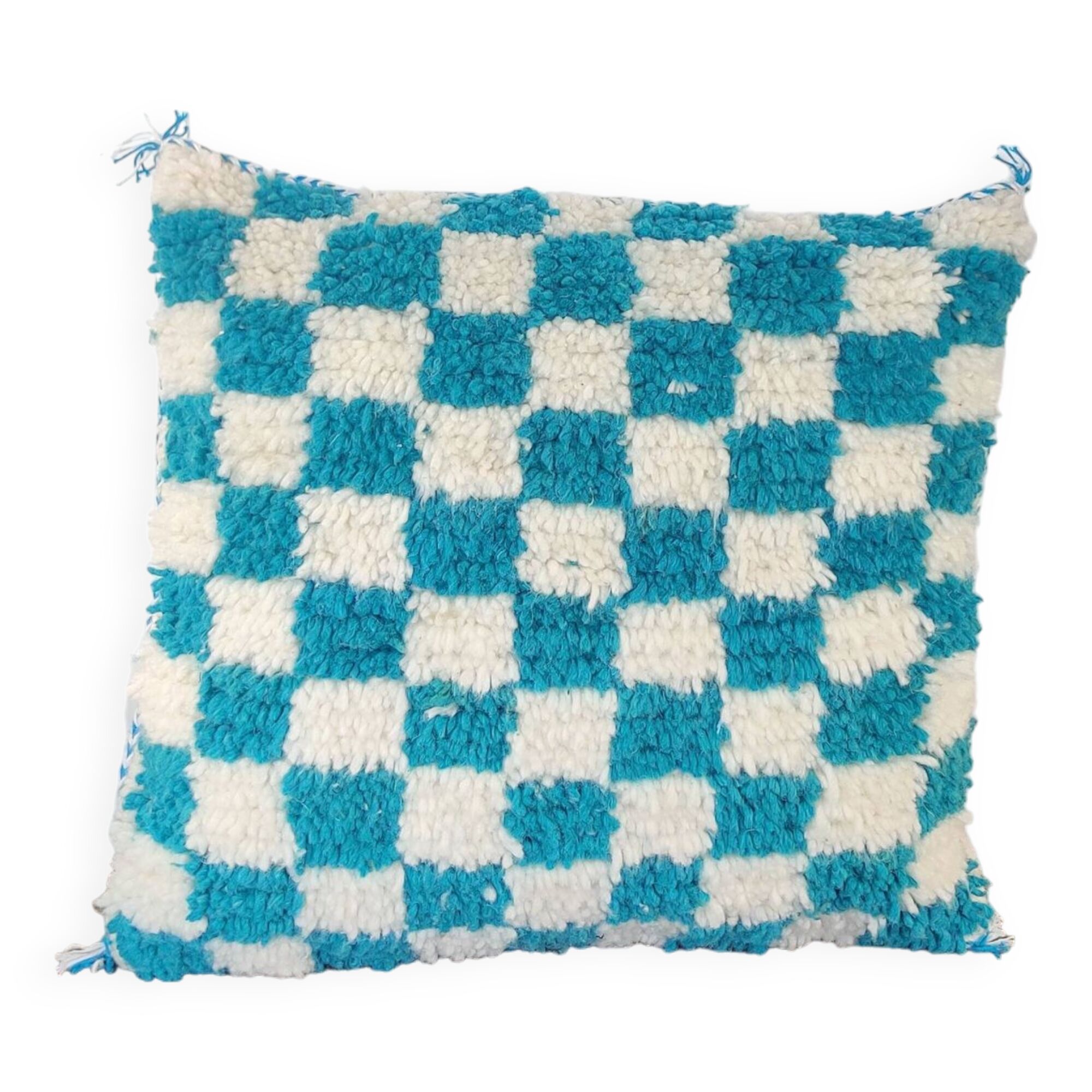 Coussin berbère damier turquoise