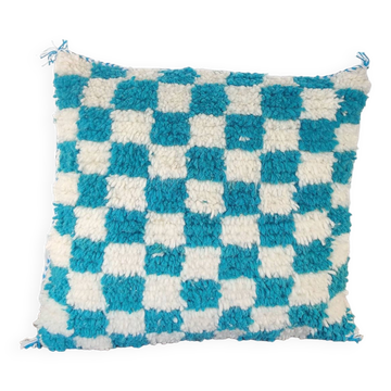 Turquoise checkered Berber cushion