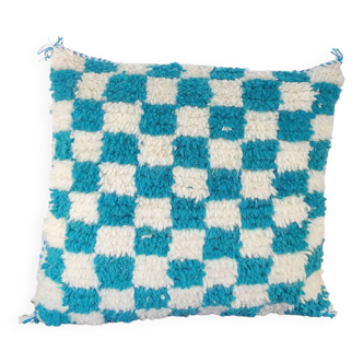 Coussin berbère damier turquoise