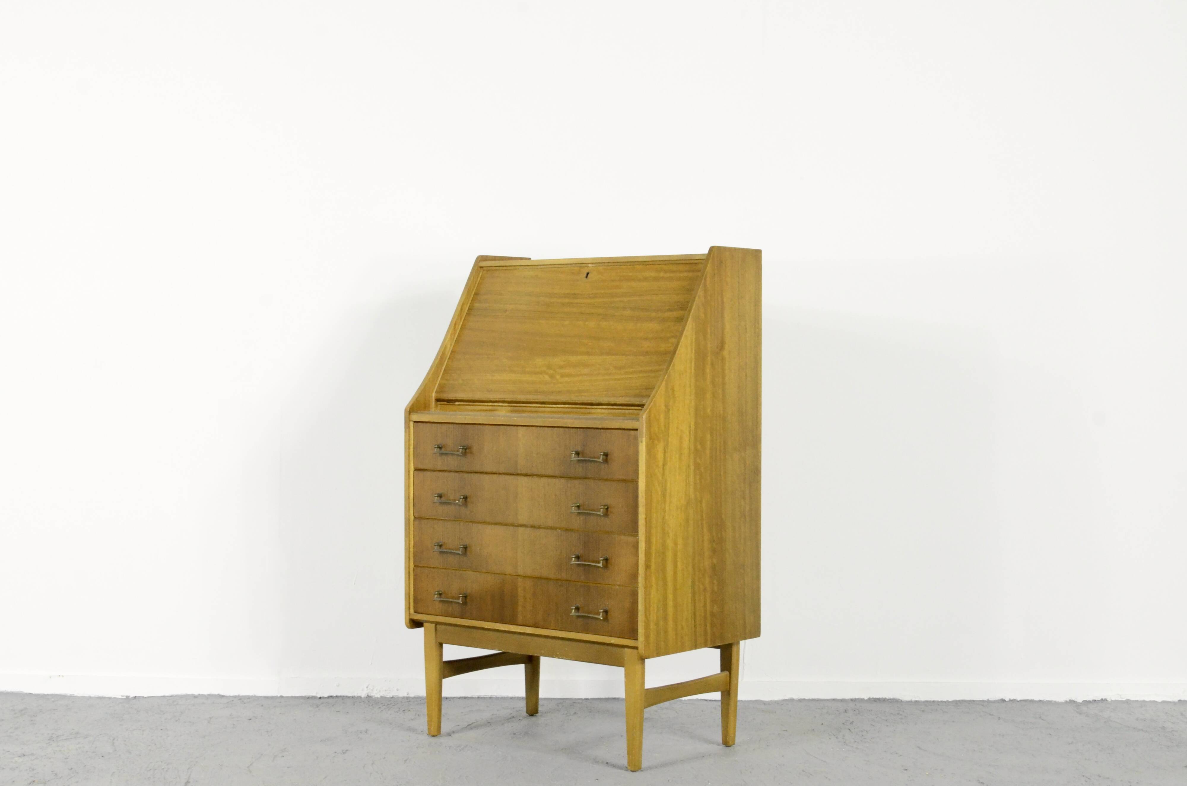 Midcentury Bureau Desk Cabinet In Teak Vintage Modern Danish Style