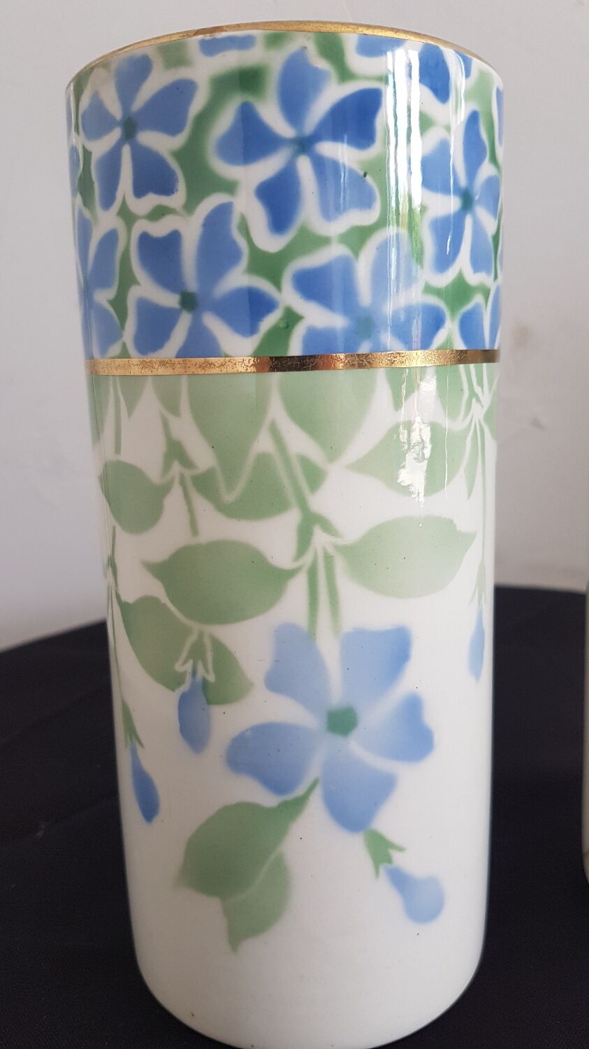 Pair of vases earthenware Keller Guérin Lunéville Periwinkle model