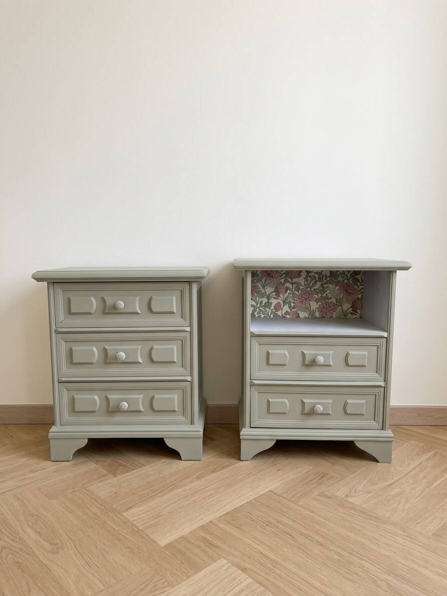 Pair of revamped clay green bedside tables
