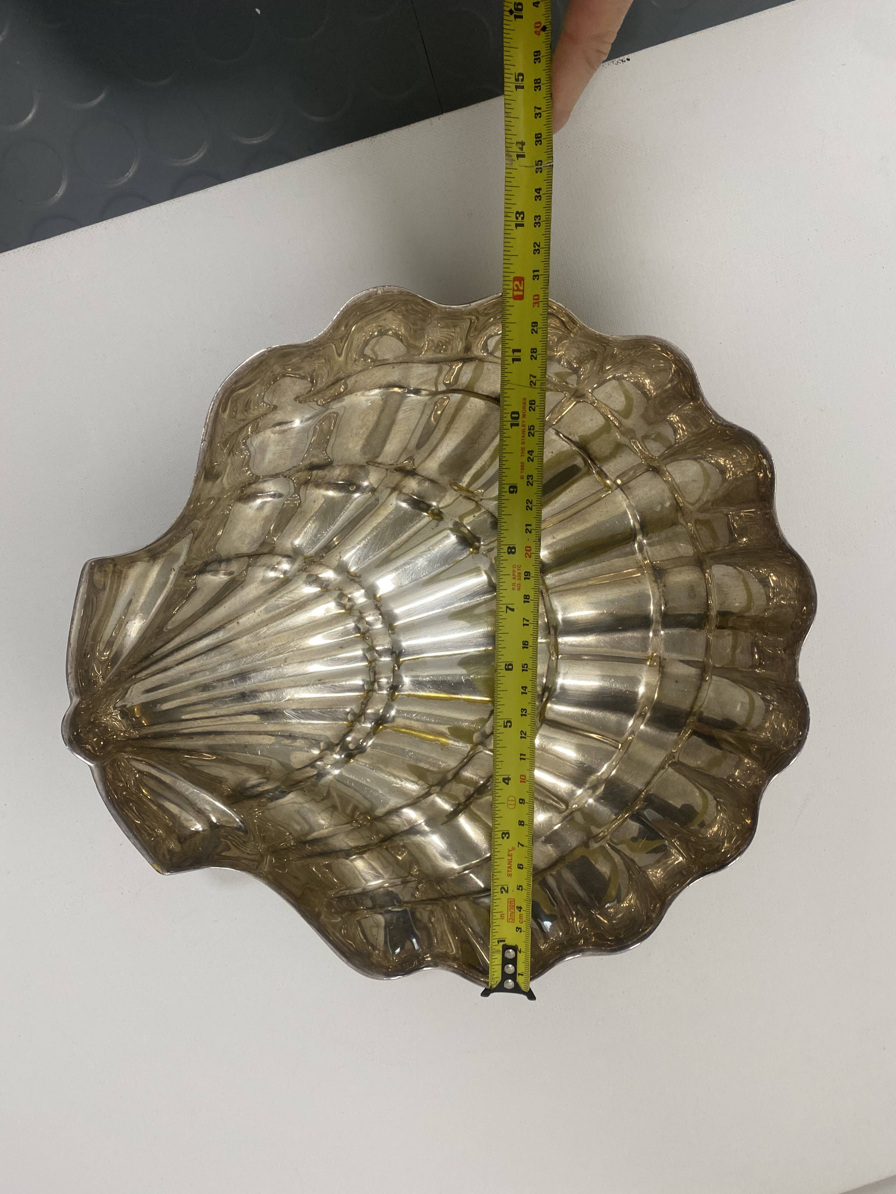 Large Silver Plated Sea Shell Plate Hollywood Regency Art Deco Italian 1970