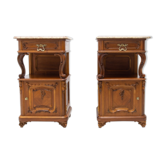 Pair of fully restored historicist bedside tables, 1910, Austria