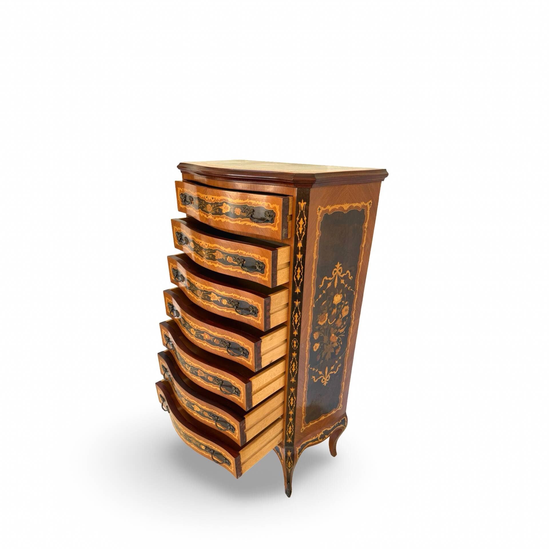 Wooden bedroom suite with inlays in mid-century Italian style, by Pacifici Prete, Rome.