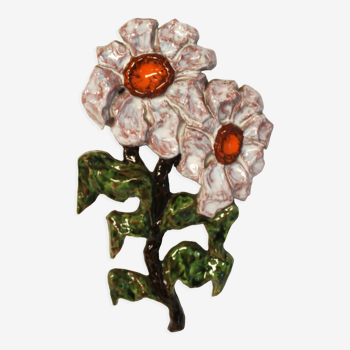 Wall decoration, glazed terracotta peonies, 70's