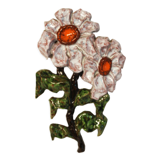 Wall decoration, glazed terracotta peonies, 70's