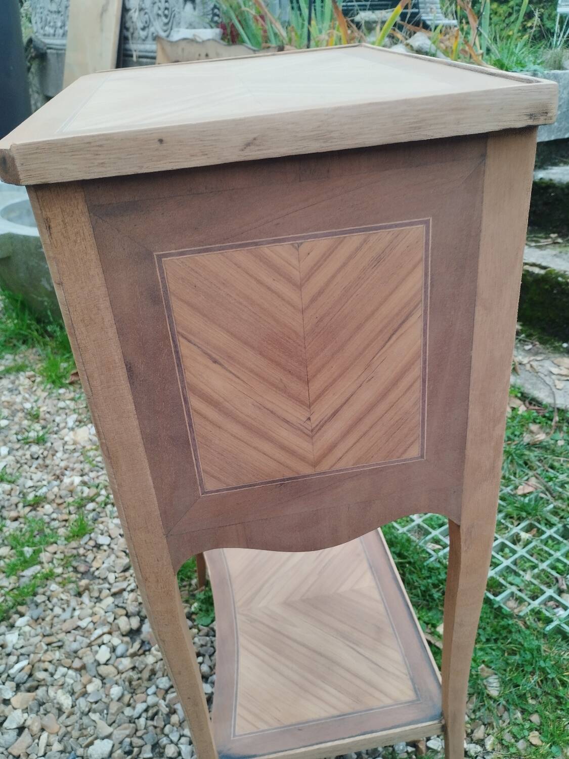 Antique Louis XVI style marquetry bedside table