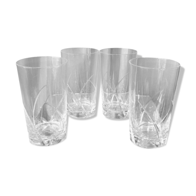 Suite de 4 verres a jus de fruits long drink en cristal taille