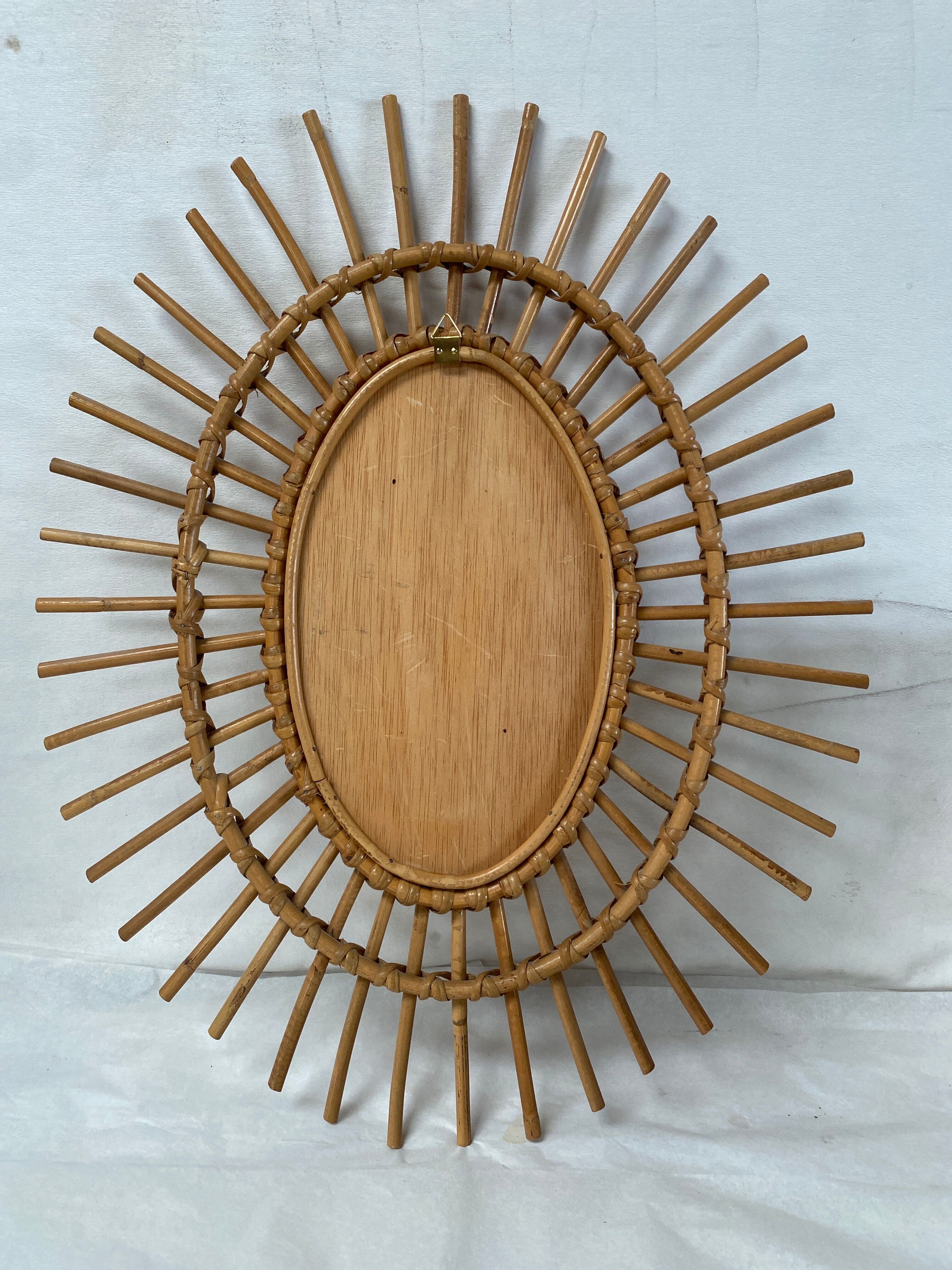 Miroir soleil rotin oval vintage 47x58cm