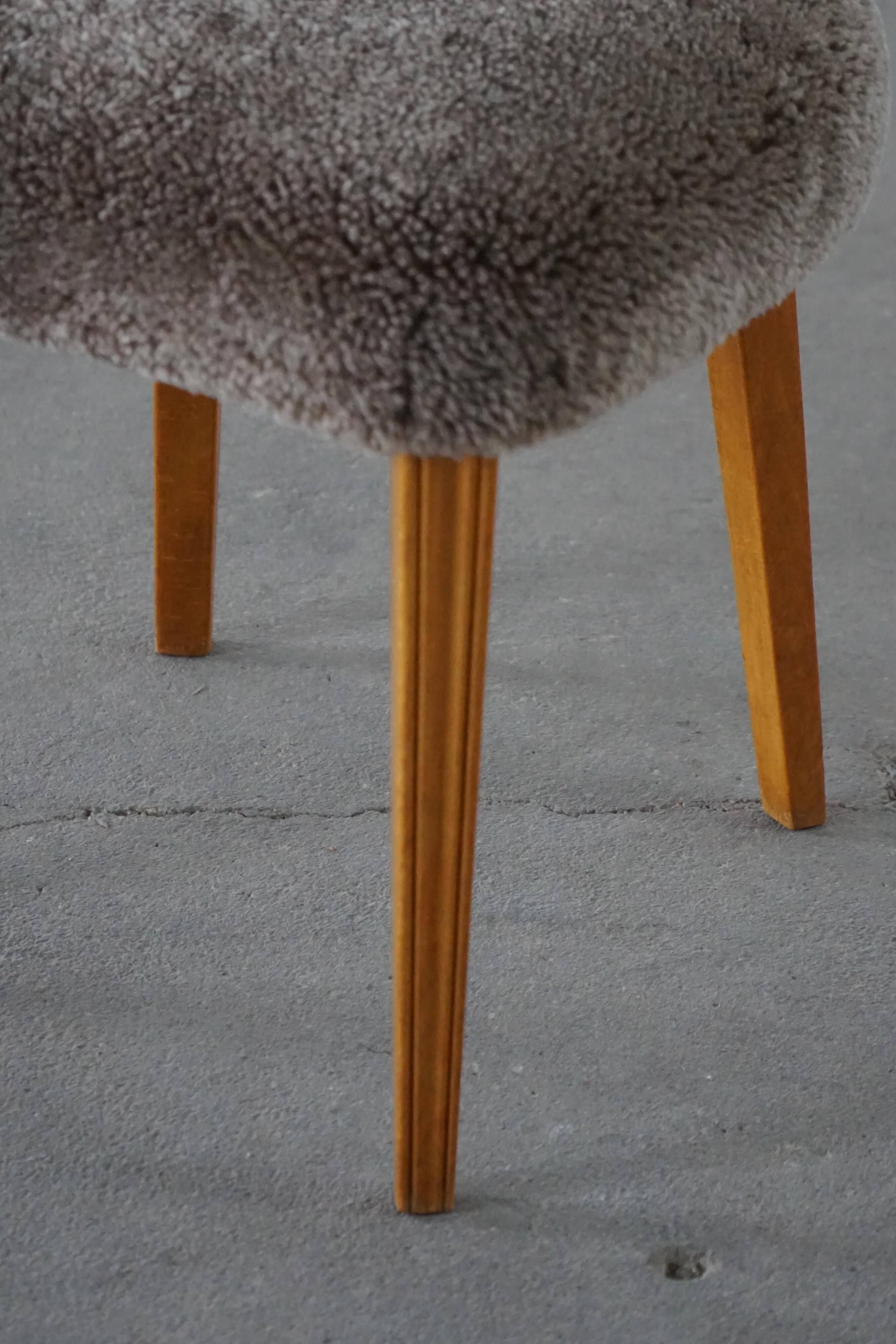 Danish chair from the mid-20th century, dining/office chair in lamb's wool, Eva Koppel, 1950s.