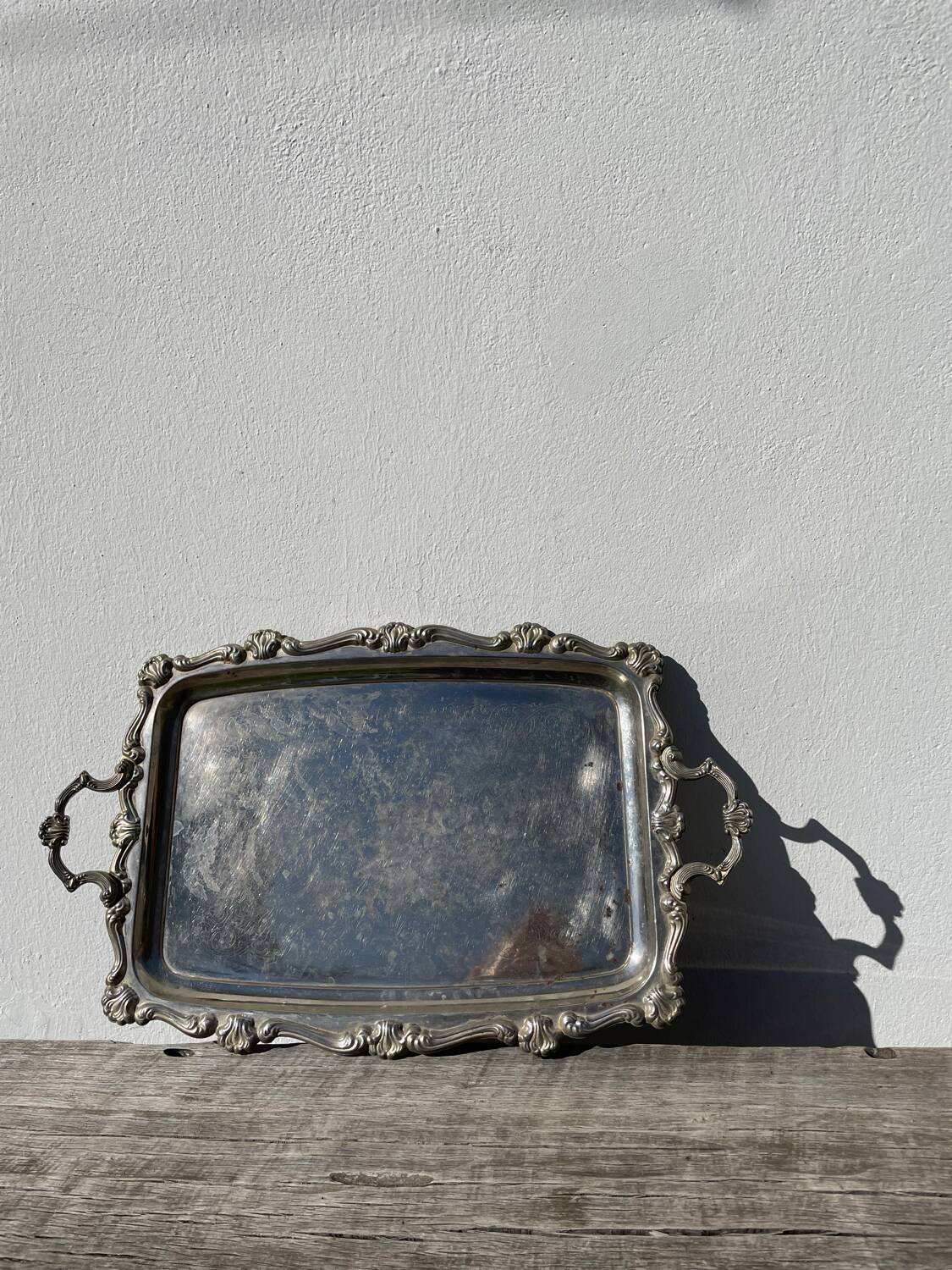 Silver metal rectangular butler tray