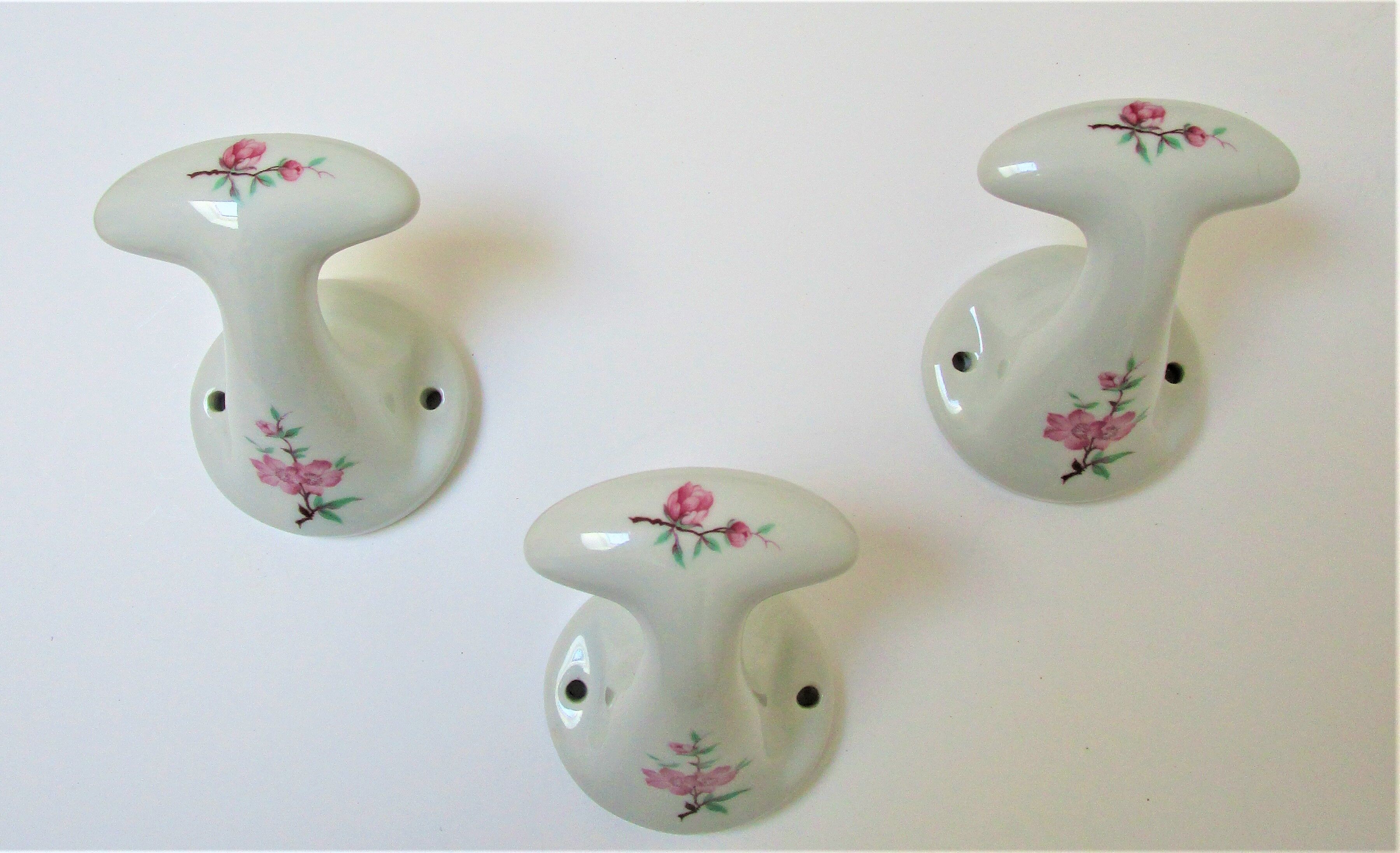 Three porcelain hooks limoges vintage japanese floral decoration