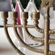Ancient Menorah of Jerusalem/Jewish Candlestick with 7 tripod branches. Star David. In gilded bronze