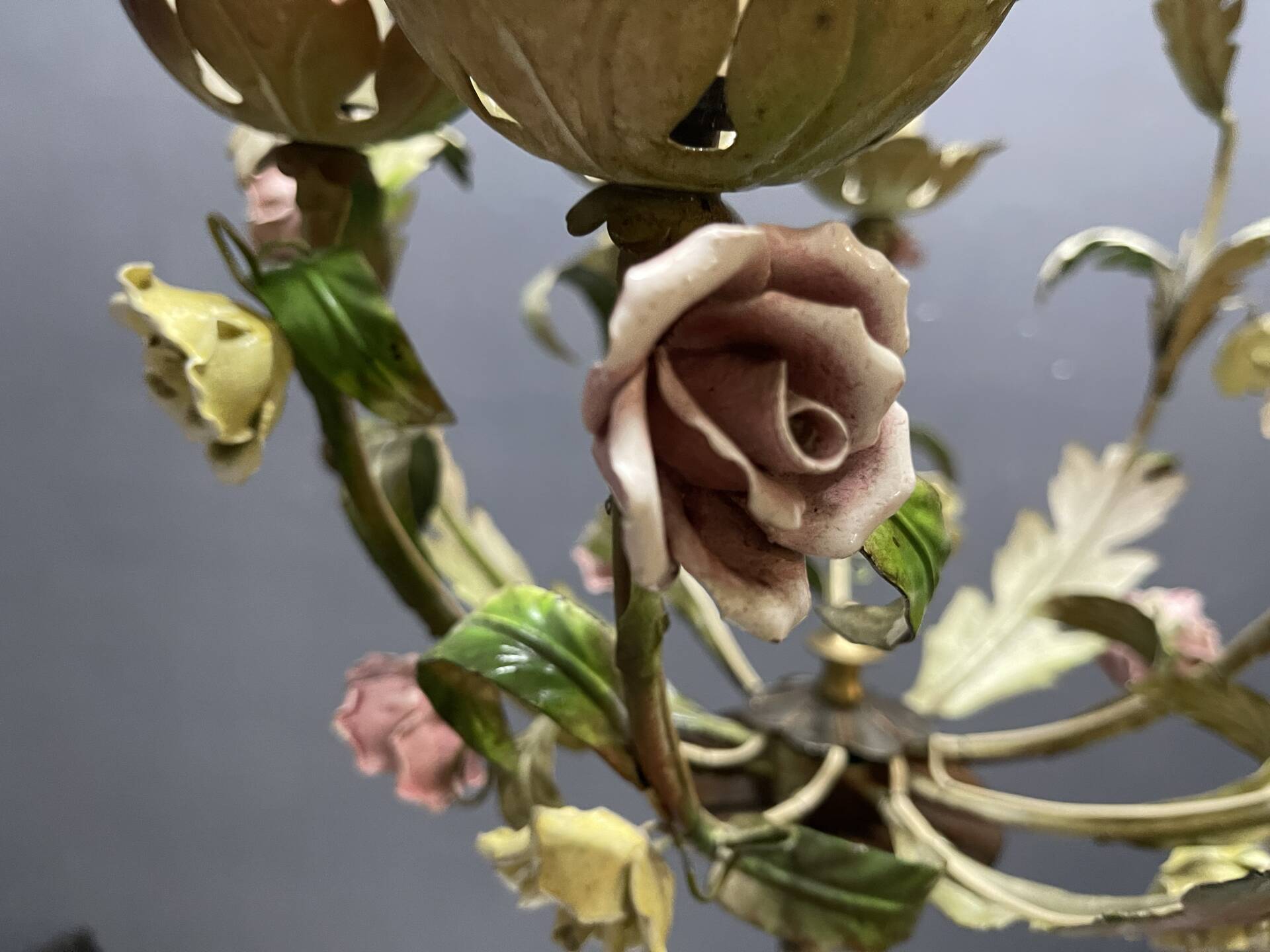 Tole Ceramic Flower Italian Chandelier 1960’s 