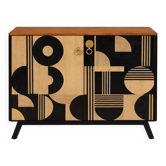 Buffet Art Déco en bois de hêtre beige et noir – 2 portes