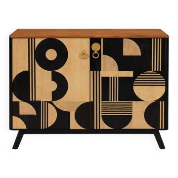 Buffet Art Déco en bois de hêtre beige et noir – 2 portes
