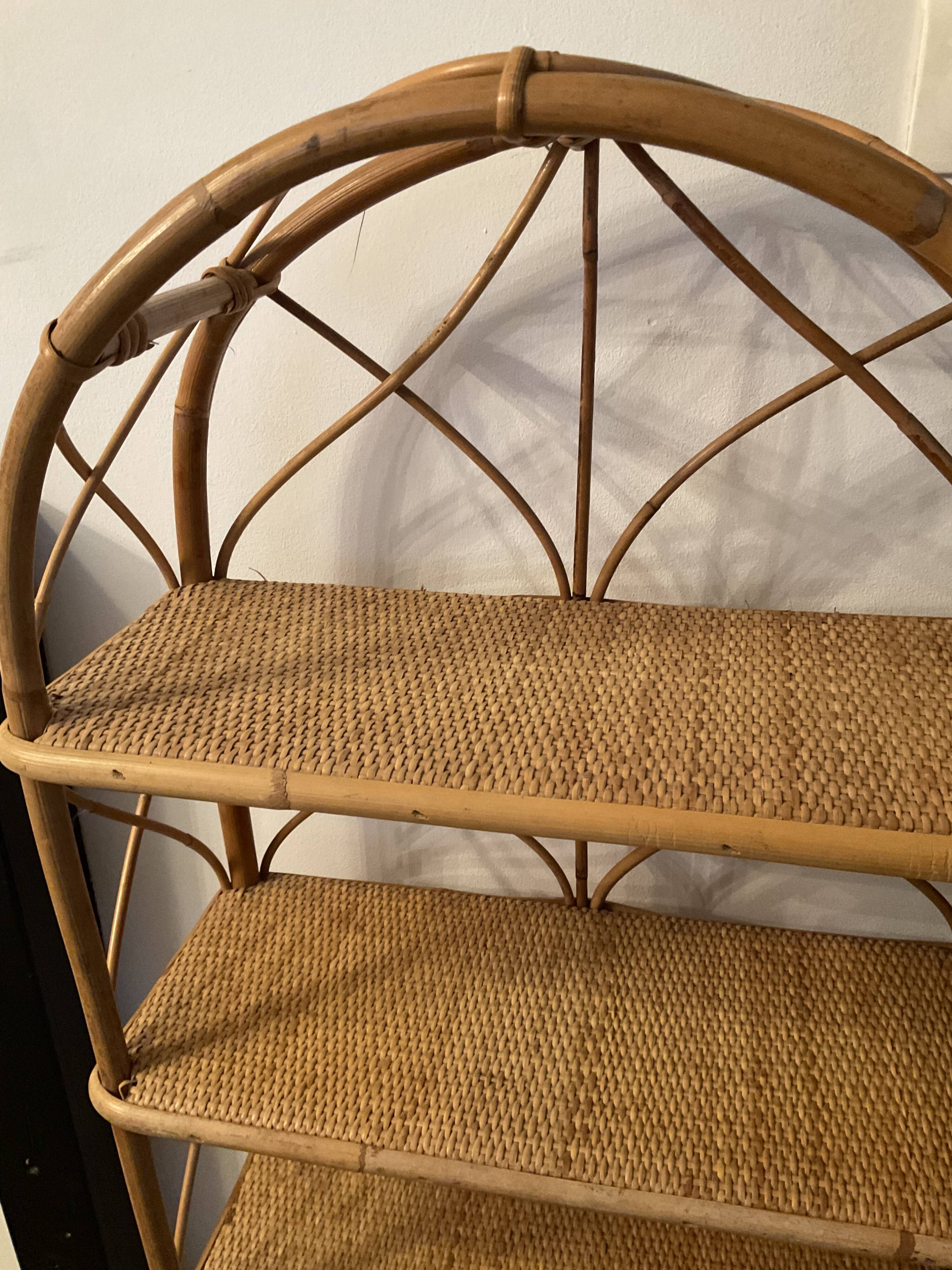 Vintage rattan and wicker shelf 70s