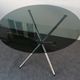 Designer smoked glass table, chrome Mikado base, vintage 1970