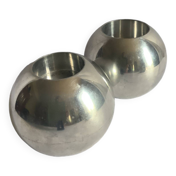 2 vintage aluminum spherical candle holders model Nässjö