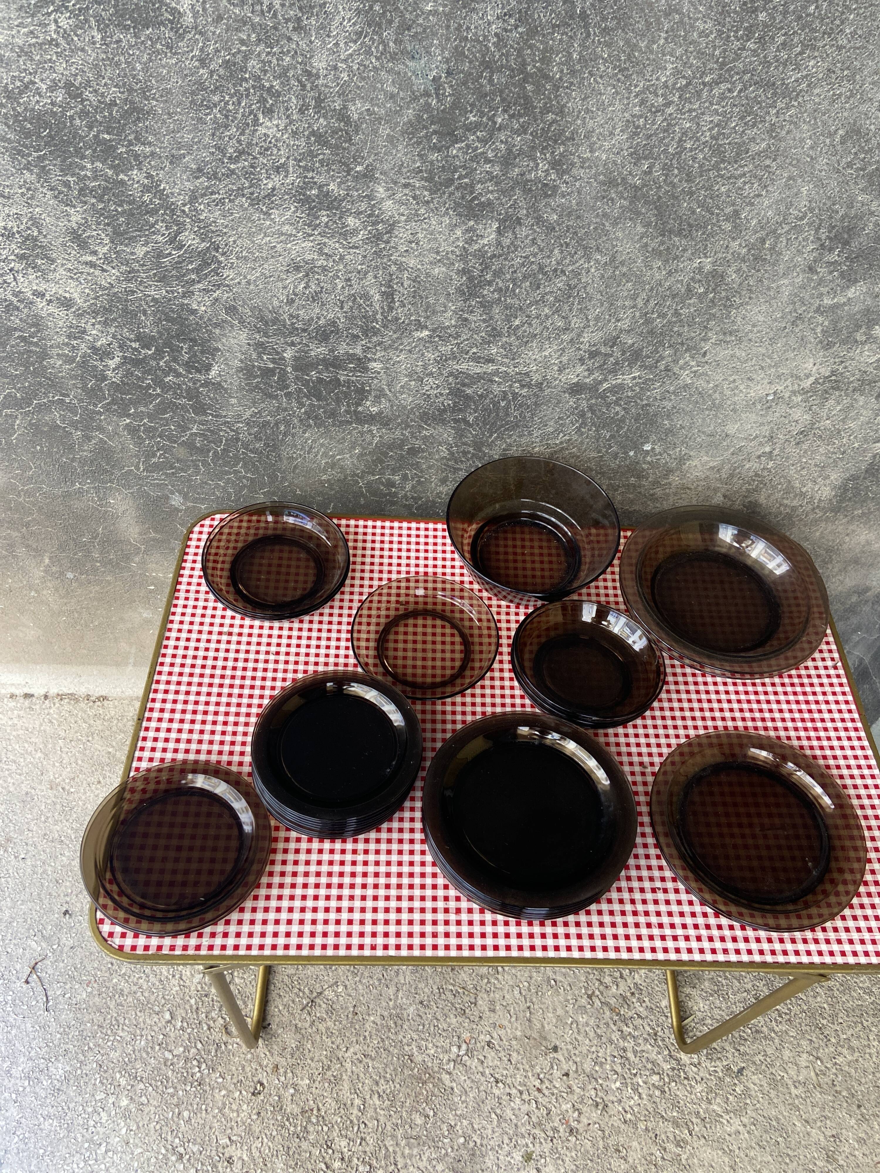 Set of smoked glass tableware 70s