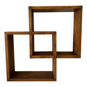 Cube oak wall shelf