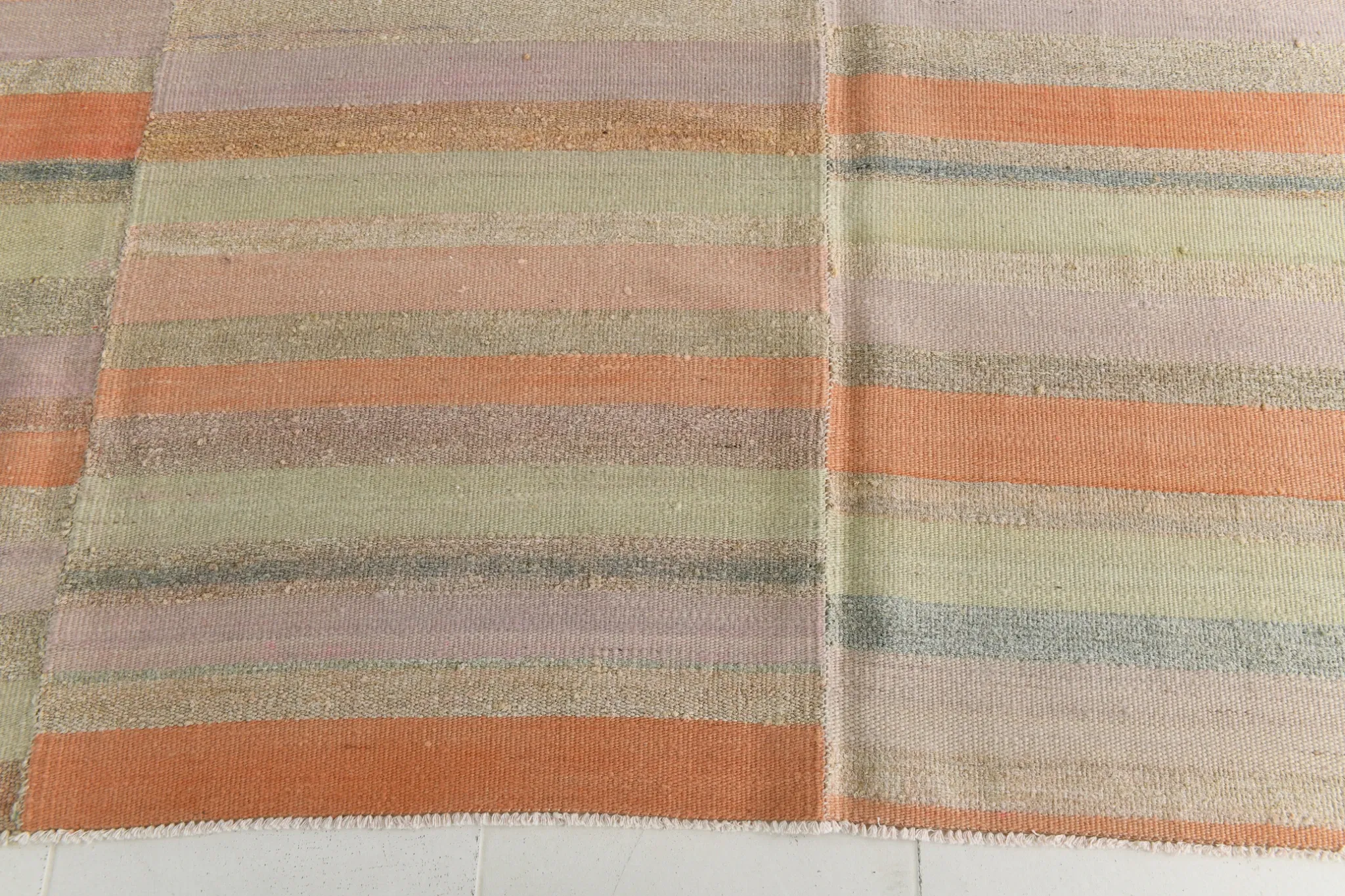 Salmon & Pink Mid Cenyury Modern Kilim Rug, Vintage Striped Boho Carpet