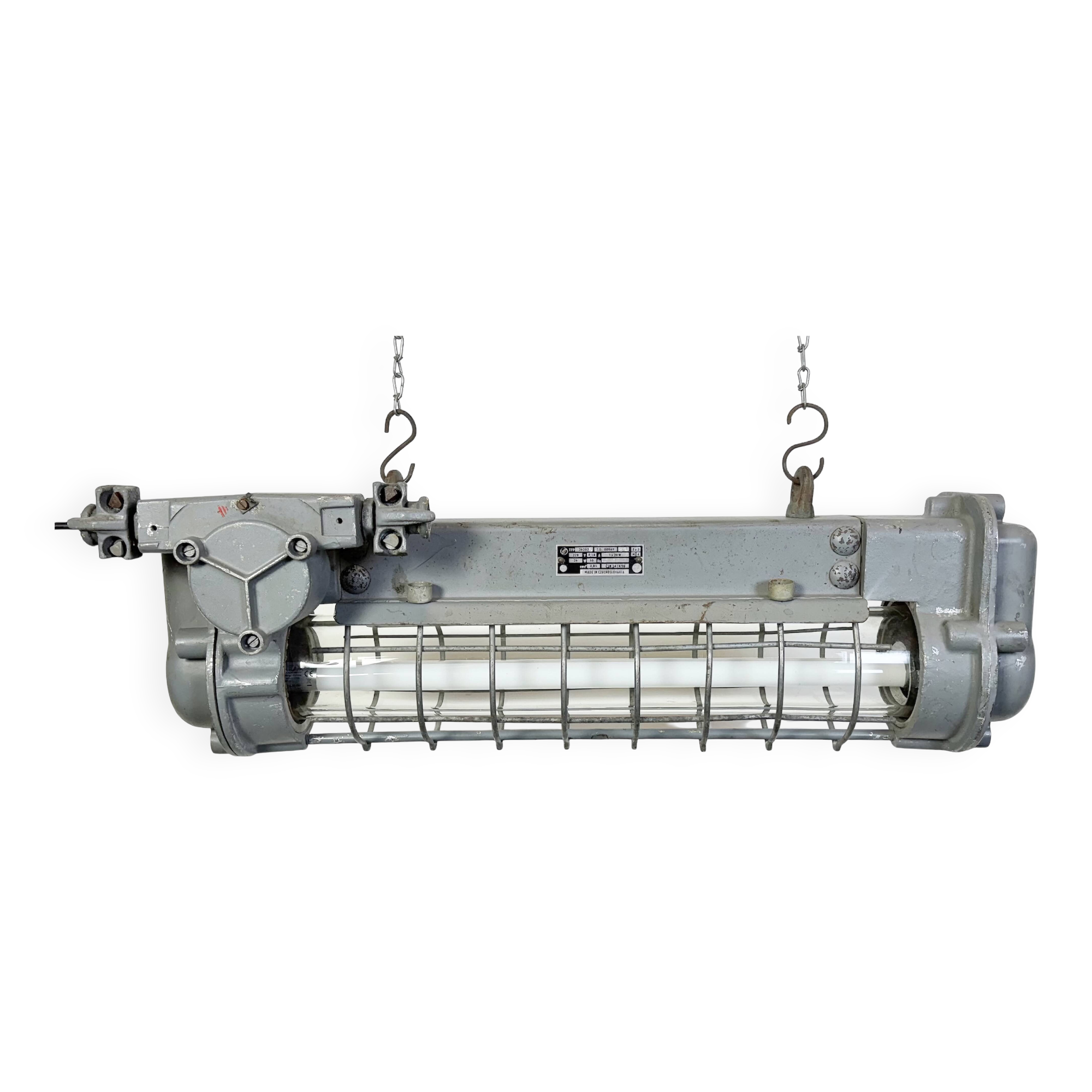 Grey Industrial Hanging Tube Light from Elektrosvit, 1970s