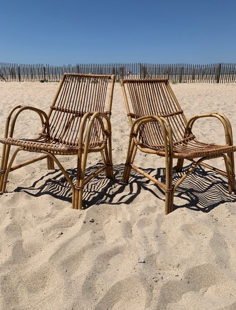 Pair of rattan armchairs