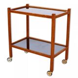 Rolling side table smoked mirror trays