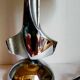 Lampe moderniste métal chromé années 70, abat-jour en toile beige