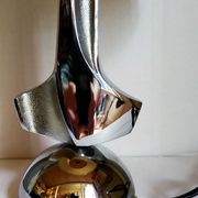 Modernist lamp chromed metal 70s, beige canvas lampshade