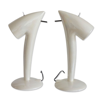 Pair of vintage lamp 90s Ilexpa Spanish design iridescent halogen ceramic