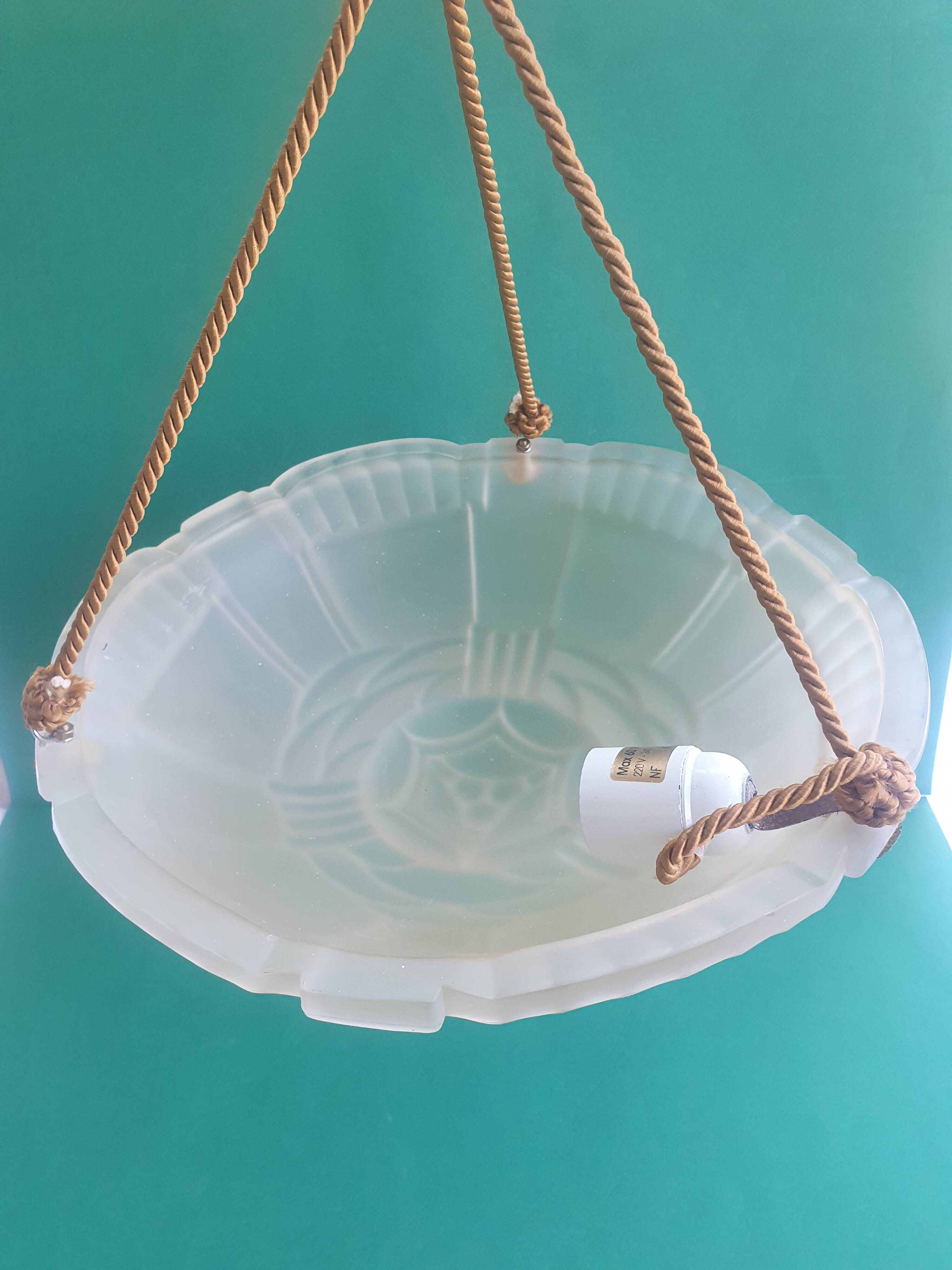 Pressed glass basin pendant light with Art Deco floral decoration Artistar France