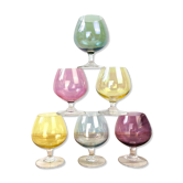 6 vintage multicolored cognac glasses