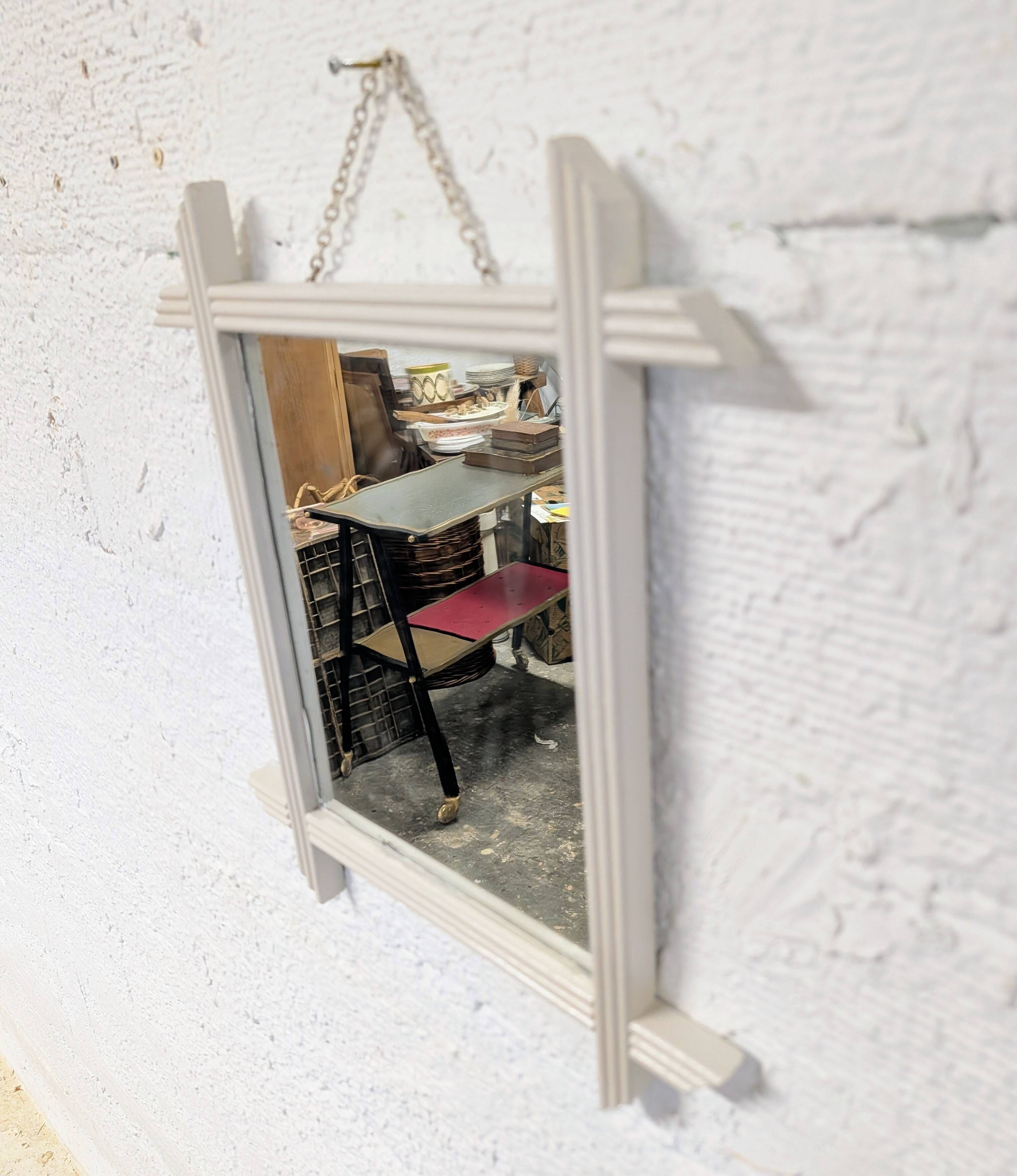 Miroir ancien à cadre bois, montage à croisillons