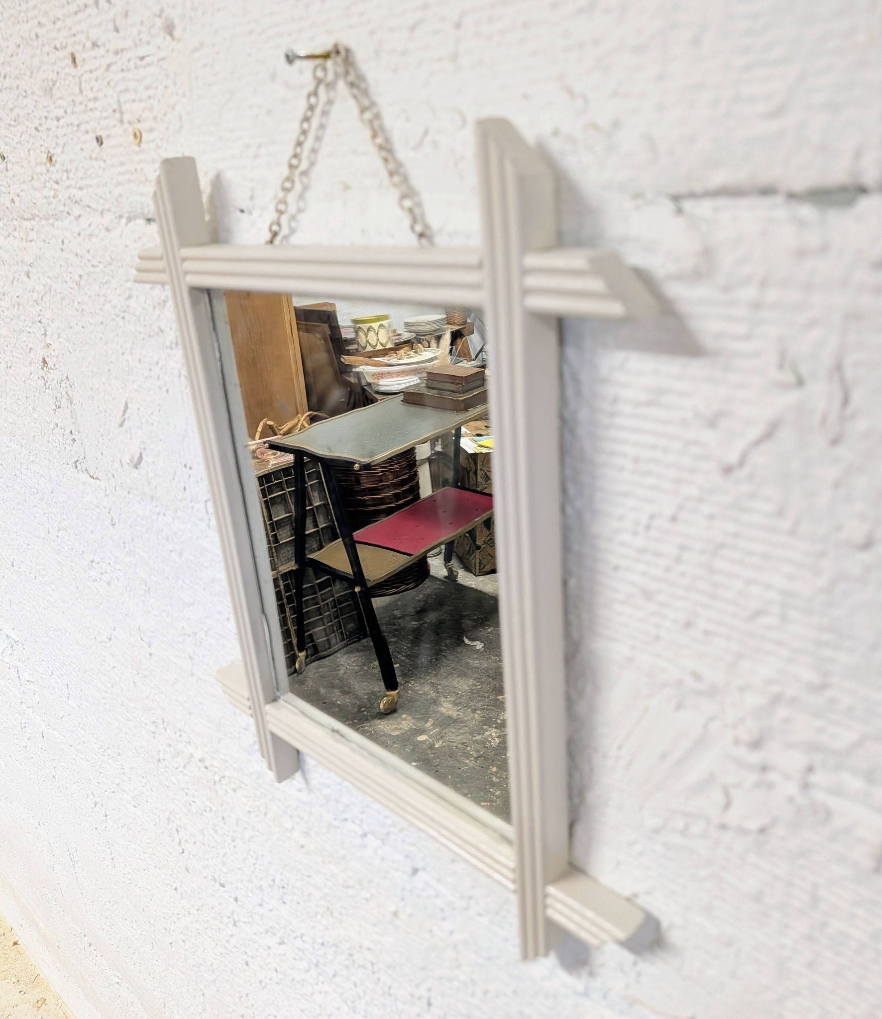 Miroir ancien à cadre bois, montage à croisillons