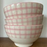 Set of 3 pink vichy bowls
