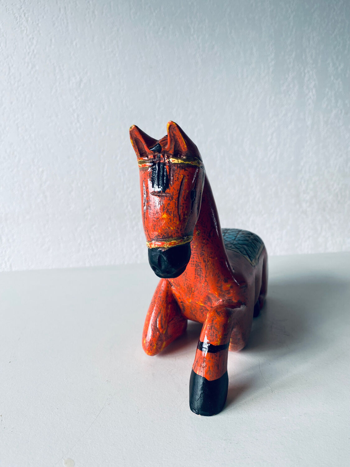 Hand painted carved wooden horse