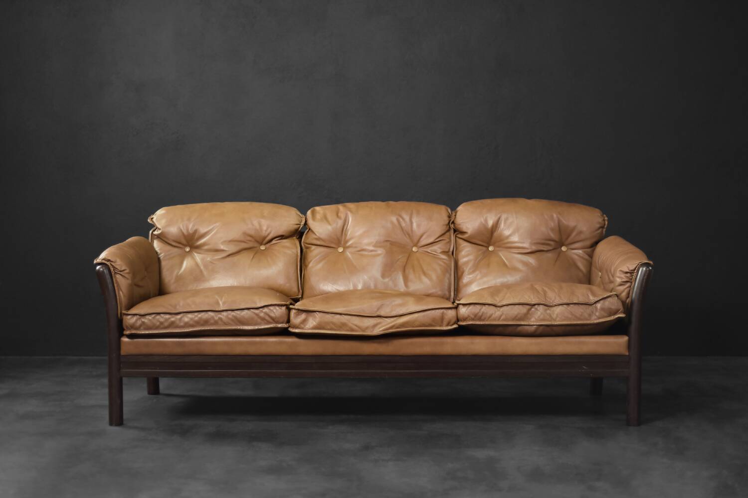 Vintage Mid-Century Danish Modern Cognac Leather 3-Seater Sofa, 1960s
