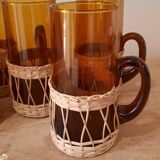 Vintage amber wicker glasses