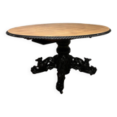 Large oval oak hunting table with central leg and extensions