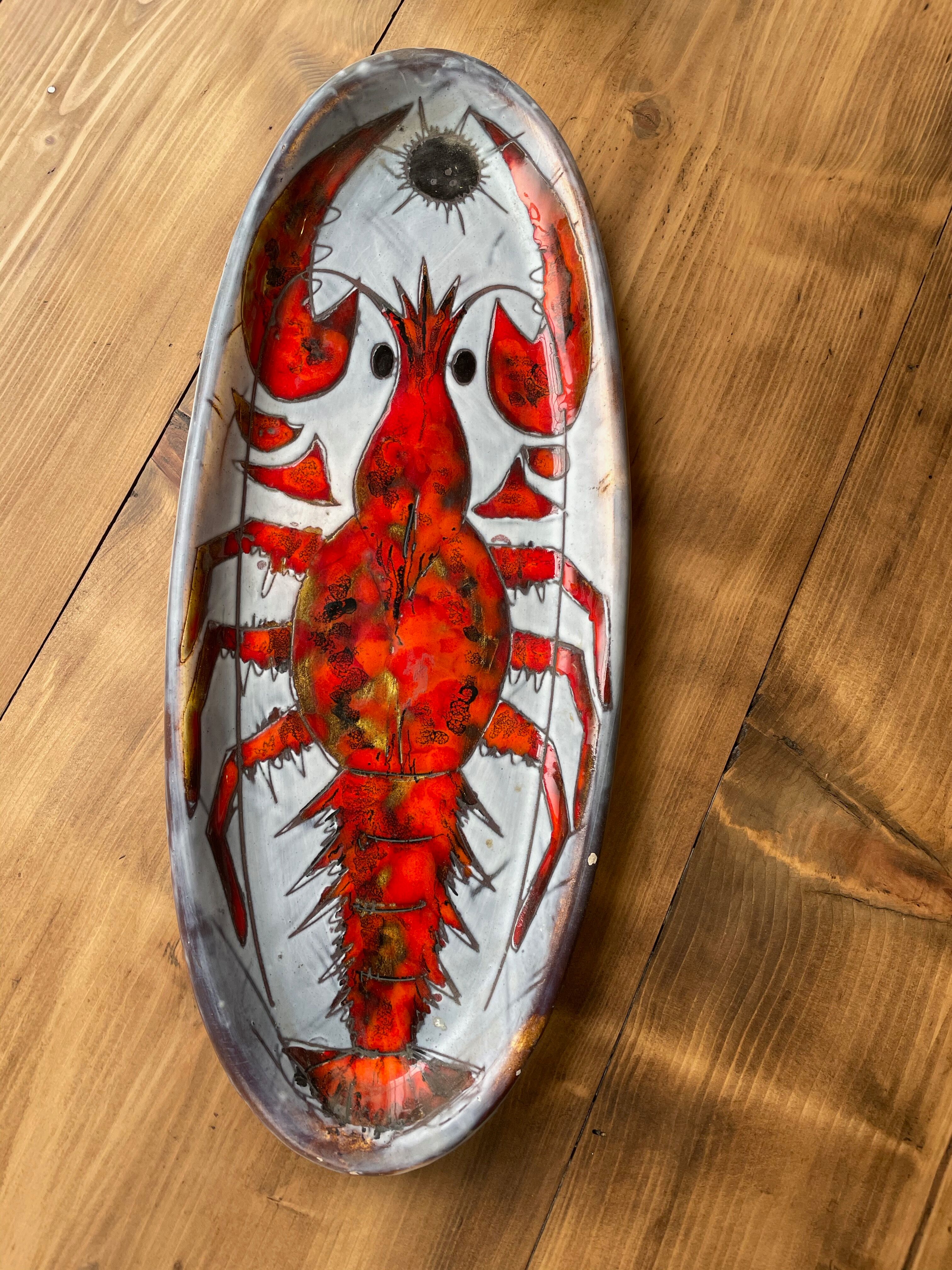 Plat céramique « homard » Vallauris Brunner