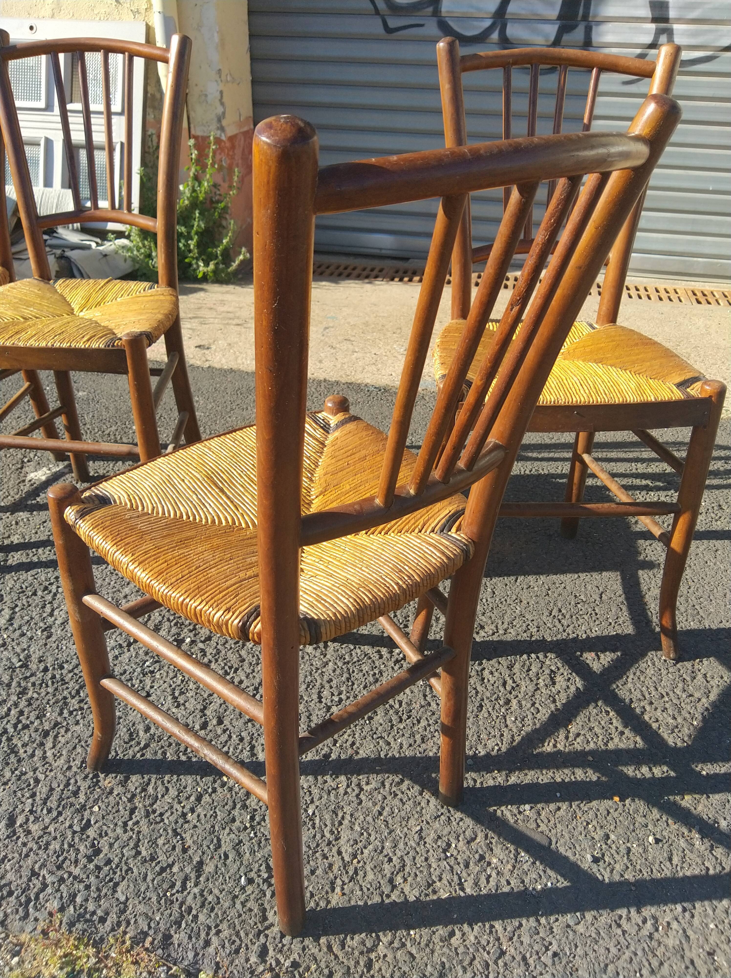 Set of 4 straw-seated bistro chairs
