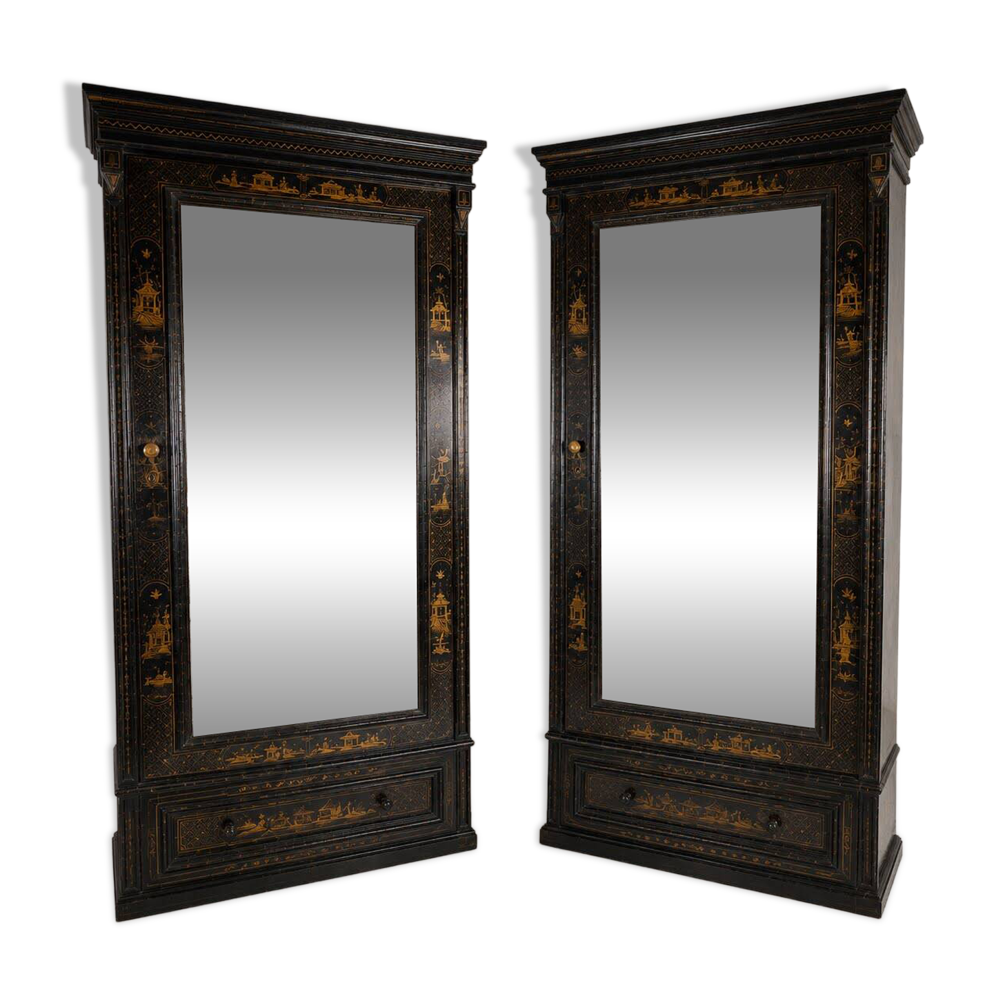 Pair of Chinoiserie Linen Cupboards / Wardrobes 19th Century