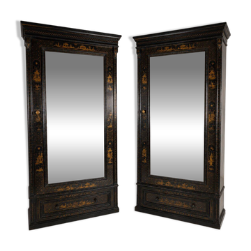 Pair of Chinoiserie Linen Cupboards / Wardrobes 19th Century