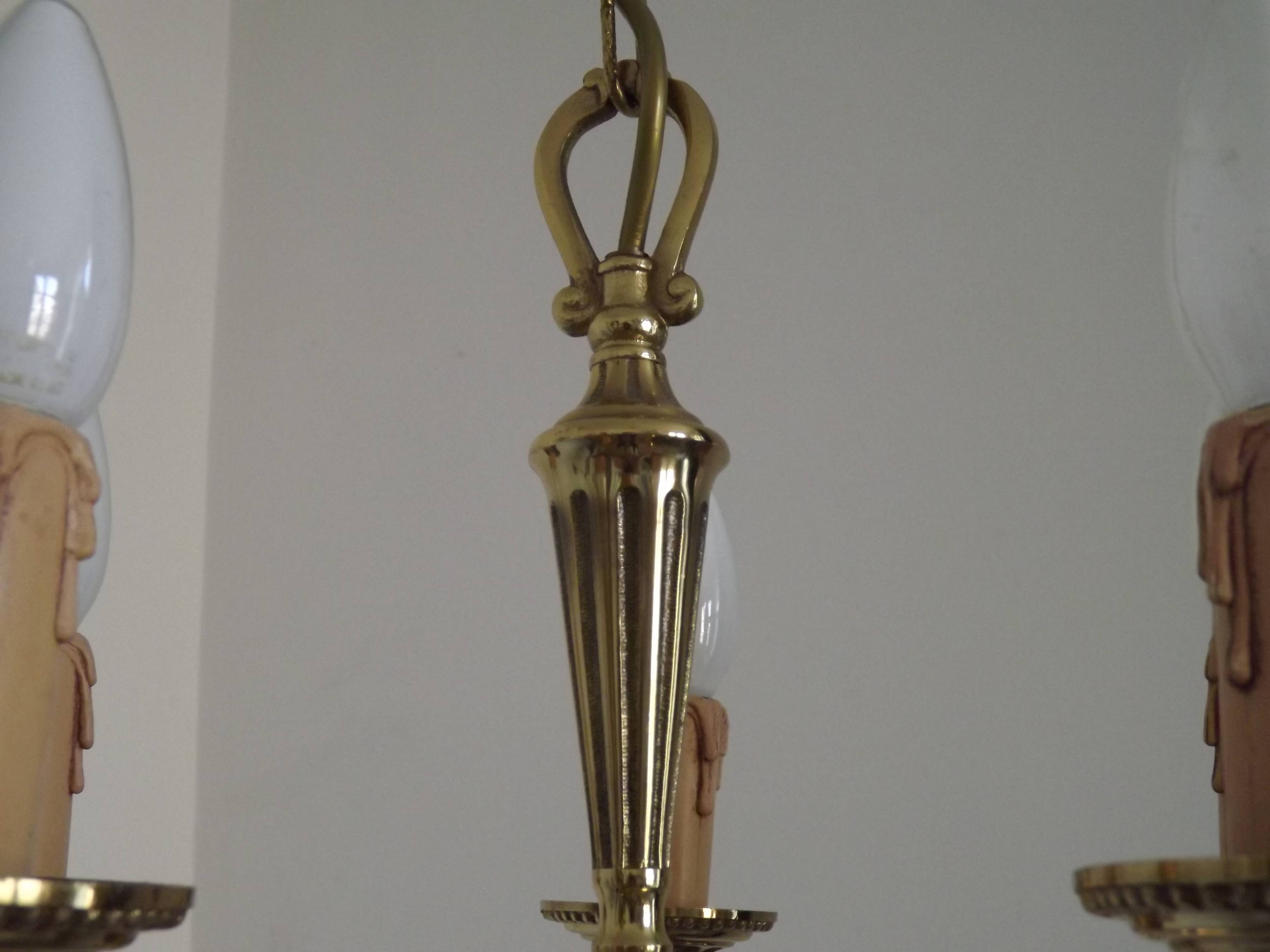 French Vintage 5 Light Quality Brass Chandelier with Scroll Acanthus Arms 5452